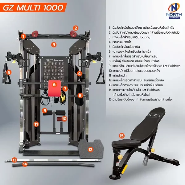 เคเบิ้ลครอส North Fitness รุ่น GZ MULTI 1000 - โครงสร้างเหล็ก ครบทุกฟังก์ชั่น - Image 3