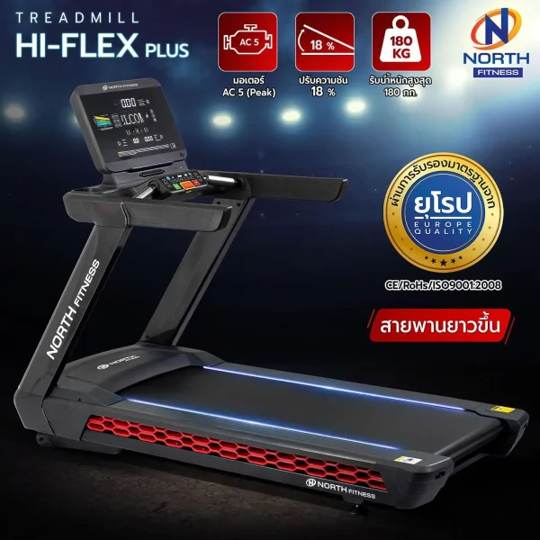ลู่วิ่งไฟฟ้า North Fitness รุ่น Hi-Flex Plus - มาตรฐานการผลิตสูง ดีไซน์ทันสมัย แรงม้าพีค AC - Image 3