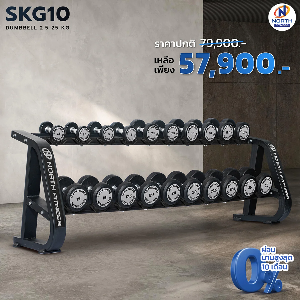 ดัมเบลหุ้มยาง North Fitness รุ่น SKG10 - รุ่นใหม่ แข็งแรง กันลื่นกันสนิม